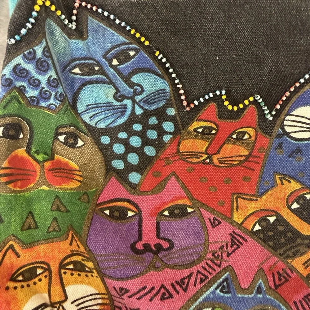 Fantasticats Laurel Burch Cat Medium Canvas Scoop Purse Tote Bag Handbag READ